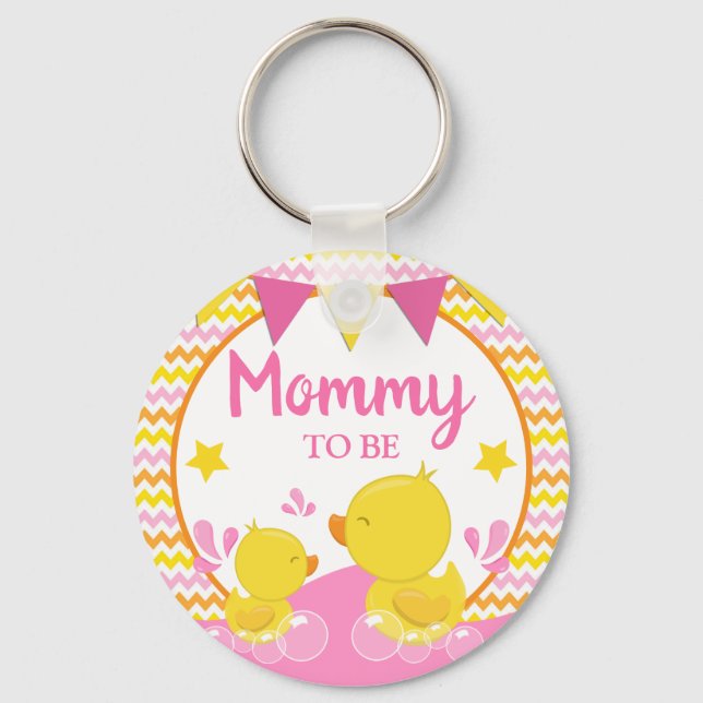Yellow & Pink Rubber Ducky Polka Dot Mommy to be Keychain (Front)