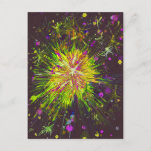 Yellow Pink Star Acrylic Art Splatter Painting Postcard