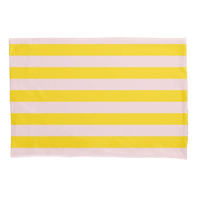 Yellow Pink Stripe Minimalist Modern Bedding Pillow Case (Front)