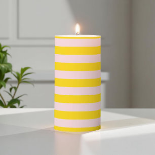 Yellow Pink Stripe Modern Pattern Lines Pillar Candle