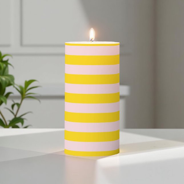 Yellow Pink Stripe Modern Pattern Lines Pillar Candle (Creator Uploaded)