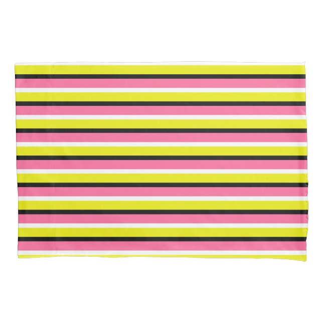 Yellow Pink Stripes Pattern Pillow Case (Front)