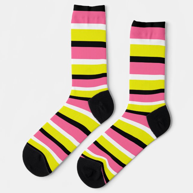 Yellow Pink Stripes Pattern  Socks (Left)