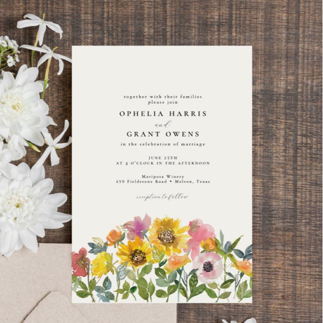 Yellow Pink Sunflower Wildflower Garden Wedding Invitation (Creator Uploaded)