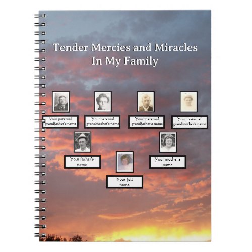 Yellow Pink Sunset Family Tree Mercies Miracles    Notebook