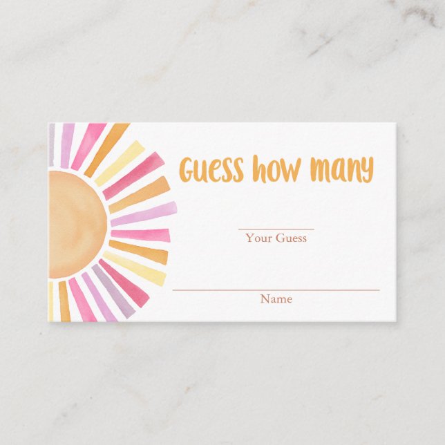 Yellow pink sunshine boho guess how many cards (Front)