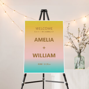 Yellow Pink Teal Gradient Wedding Welcome Sign