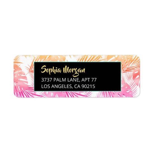 Yellow  Pink Tropical Leaves Name  Address Label