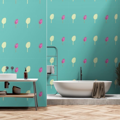 Yellow Pink Tulip Floral Patterns Teal Blue Custom Wallpaper