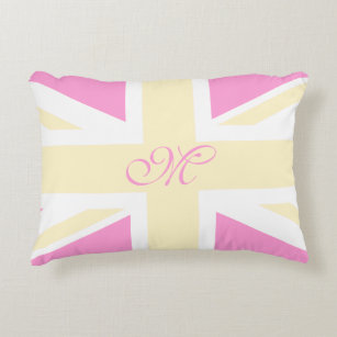 Yellow & Pink UK Flag / Union Jack   Monogram Accent Pillow