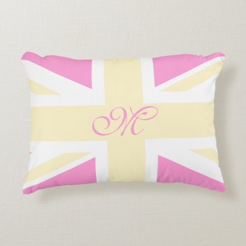 Yellow  Pink UK Flag  Union Jack  Monogram Accent Pillow