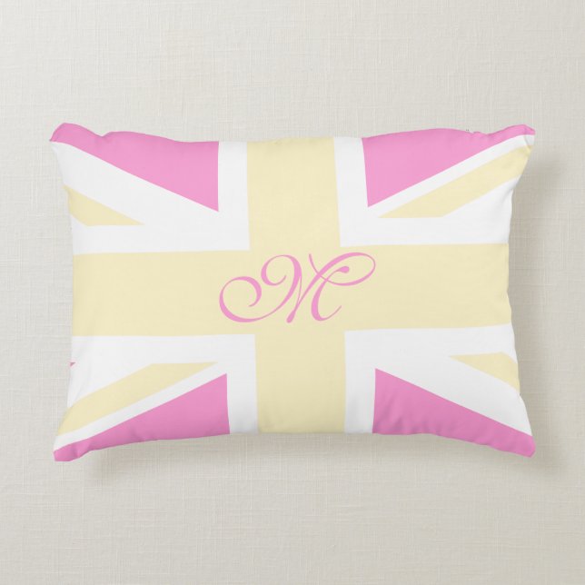 Yellow & Pink UK Flag / Union Jack | Monogram Accent Pillow (Front)