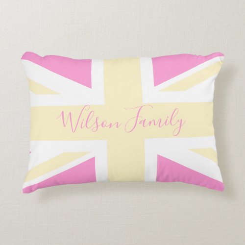 Yellow  Pink UK Flag  Union Jack  Personalised Accent Pillow