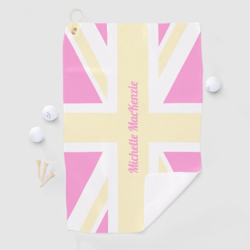 Yellow  Pink UK Flag  Union Jack  Personalised Golf Towel