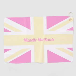 Yellow & Pink UK Flag / Union Jack | Personalised Golf Towel