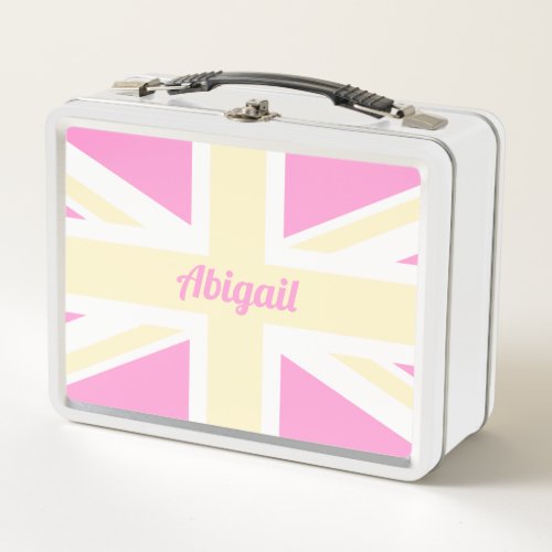 Yellow  Pink UK Flag  Union Jack  Personalised Metal Lunch Box