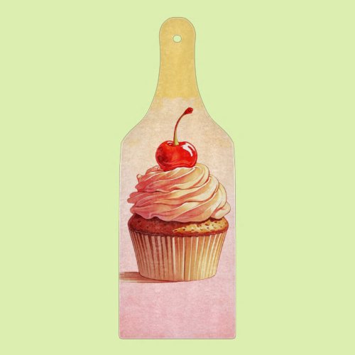 Yellow Pink Vintage Cherry Cupcake  Cutting Board