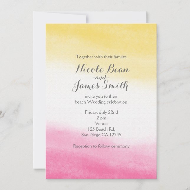 Yellow & Pink Watercolor Elegant Wedding Invitation (Front)
