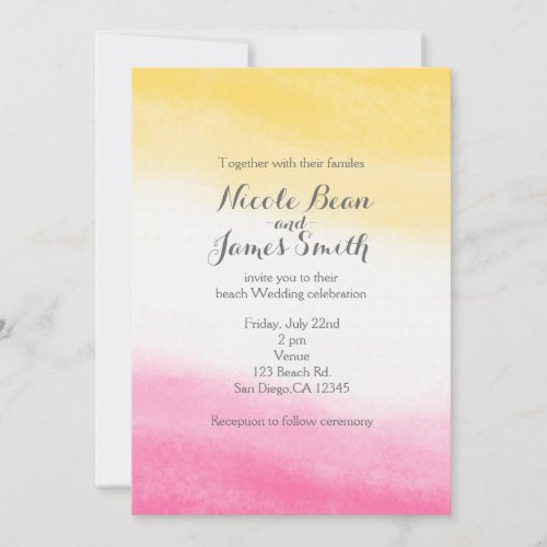 Yellow  Pink Watercolor Elegant Wedding Invitation