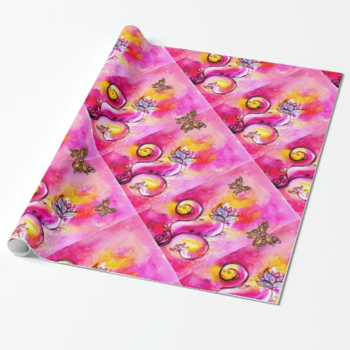 YELLOW PINK WHIMSICAL FLOWERSGOLD BUTTERFLIES WRAPPING PAPER