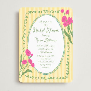 Yellow Pink Whimsical Hand Painted Bridal Shower Invitation