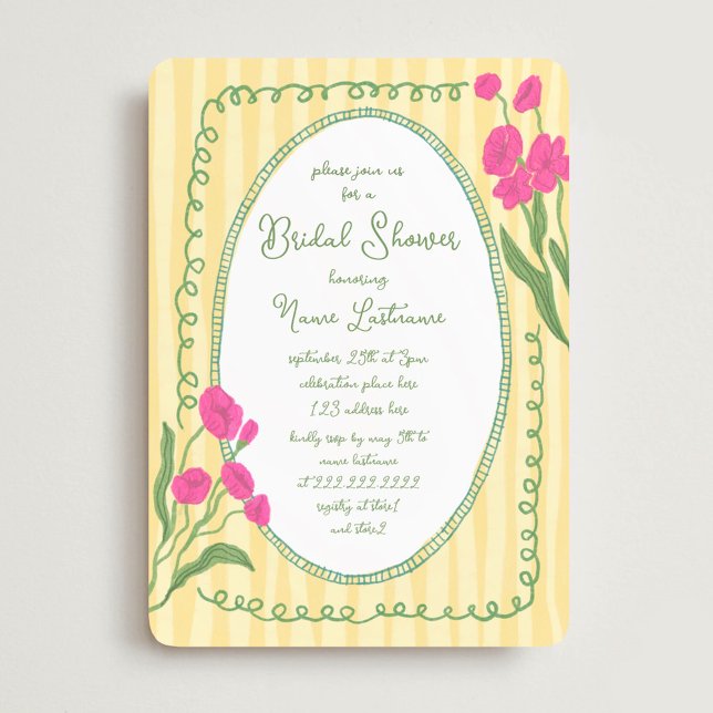 Yellow Pink Whimsical Hand Painted Bridal Shower Invitation (Creator Uploaded)