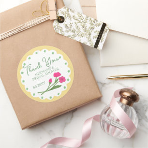 Yellow Pink Whimsical Thank You Bridal Shower Classic Round Sticker