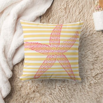 Yellow Pink White Stripe Starfish Throw Pillow by Lovewhatwedo at Zazzle