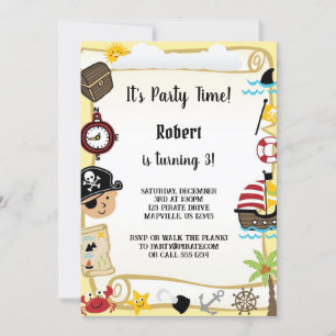 yellow pirate birthday for boy  invitation