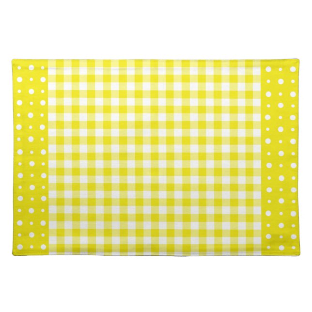 Yellow Placemat, Check Gingham and Polka Dots Placemat (Front)