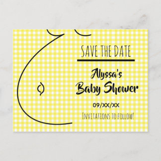 Yellow Plaid Baby Bump Baby Shower Save The Date Announcement Postcard