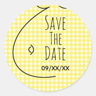 Yellow Plaid Baby Bump Baby Shower Save The Date Classic Round Sticker