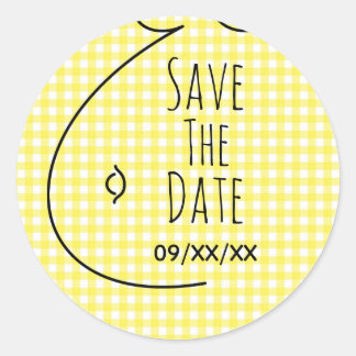 Yellow Plaid Baby Bump Baby Shower Save The Date Classic Round Sticker