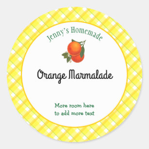 Yellow Plaid Checks Editable Orange Recipe Classic Round Sticker