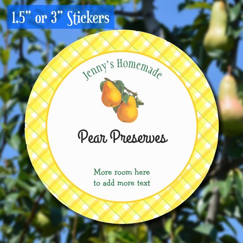 Yellow Plaid Checks Editable Pear Recipe Stickers