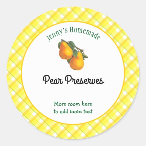 Yellow Plaid Checks Editable Pear Recipe Stickers