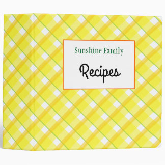 Yellow Plaid Checks Editable Recipe 3 Ring Binder
