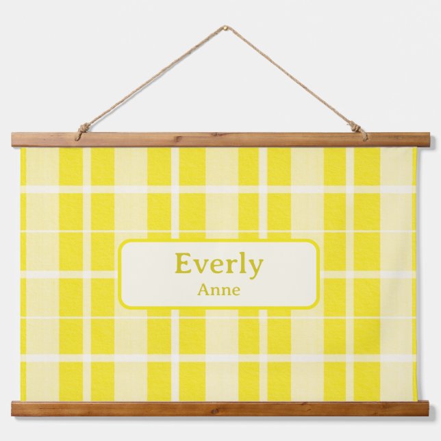 Yellow Plaid Custom Baby Name Sign Nursery Decor Hanging Tapestry (Front)