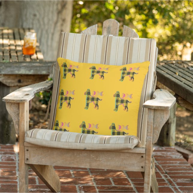 Yellow Plaid DOG Yellow   Outdoor Pillow (Chair)