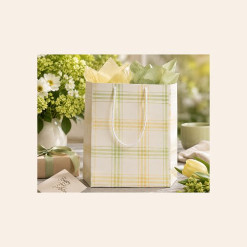 Yellow Plaid Gift Bag for Spring, Summer, Fall