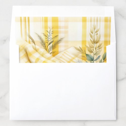 Yellow Plaid Pattern Floral Leaves and Blanket Envelope Liner