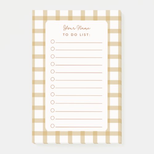 Yellow Plaid Personalized Check To Do List Post_it Notes