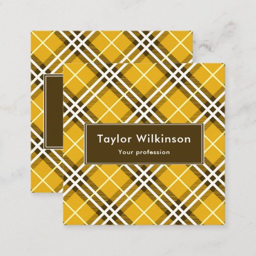 Yellow Plaid Square Business Card