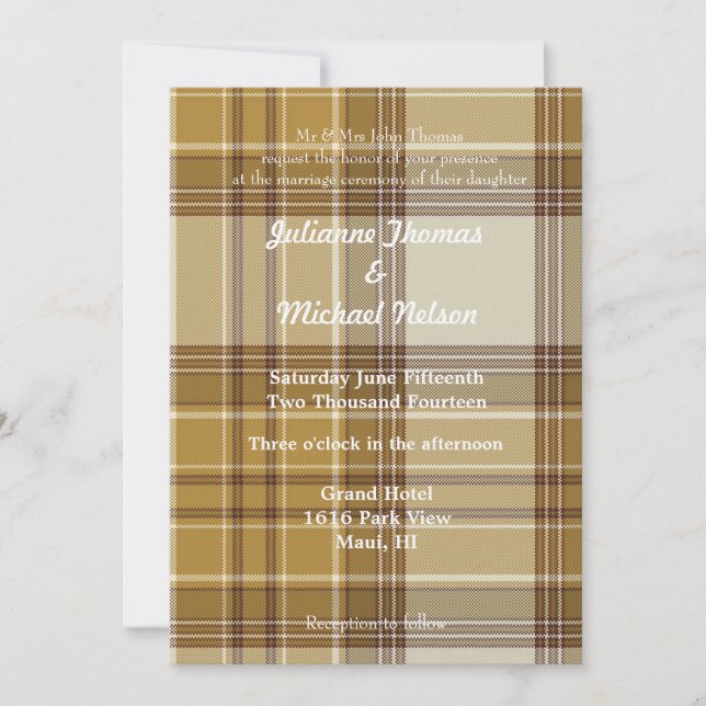 Yellow Plaid Stripes Chic Wedding Invitation (Front)