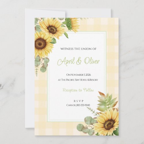 Yellow Plaid Sunflower Wedding Invitation