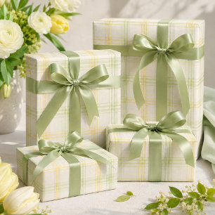Yellow Plaid Wrapping Paper Sage Green Classic