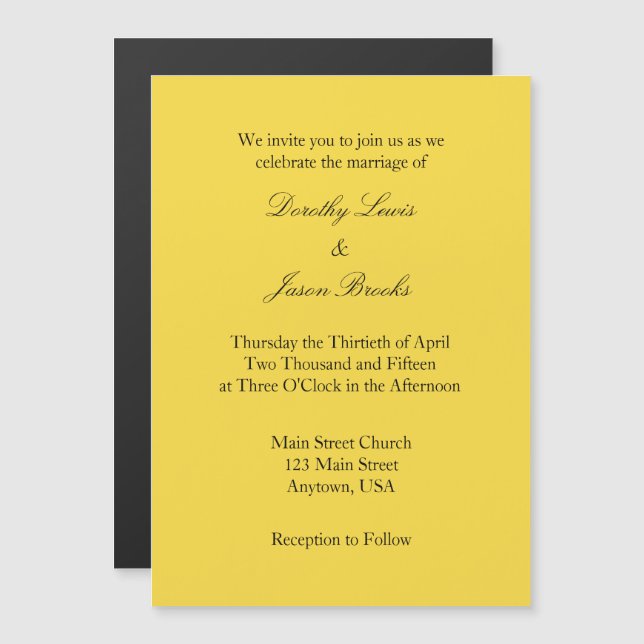 Yellow Plain Simple Magnetic Wedding Invitation (Front/Back)