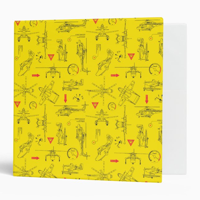 Yellow Planes Pattern 3 Ring Binder (Front/Inside)