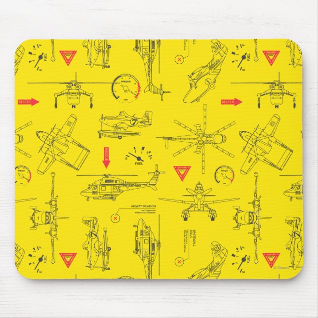 Yellow Planes Pattern Mouse Pad (Front)
