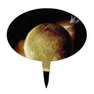 yellow planet 3d illustration in universe cake topper